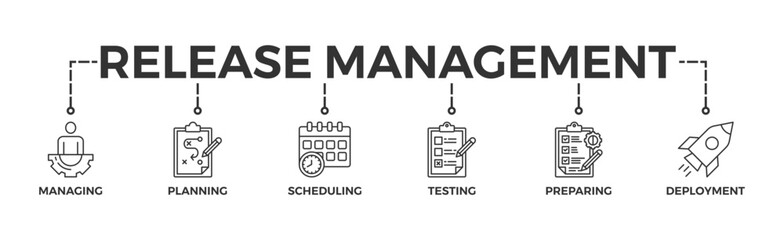 Release management banner web icon vector illustration concept with icon of managing, planning, scheduling, building, testing, preparing and deployment