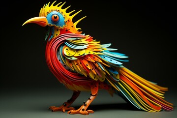 Brightly-coloured bird-like creature. Generative AI