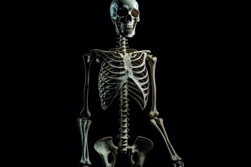 eerie Halloween skeletal figure against black backdrop. Generative AI