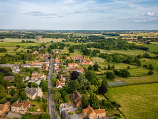 Fototapeta na wymiar Aerial view of Great Ouseburn a village in North Yorkshire countryside, UK