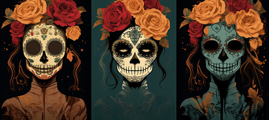 Three skull women images. Wallpaper background banner - 669587257