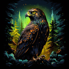Falcon head splash of watercolor illustration on dark background. Generative AI