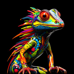 Colorful watercolor chameleon isolated on white background. Generative AI