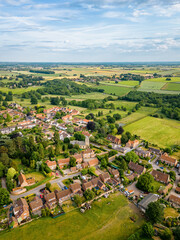 Aerial view of Great Ouseburn a village in North Yorkshire countryside, UK