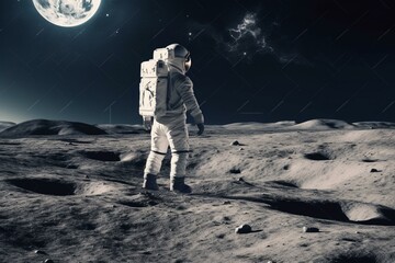 Astronaut on moon surface - futuristic wallpaper sci-fi. Generative AI