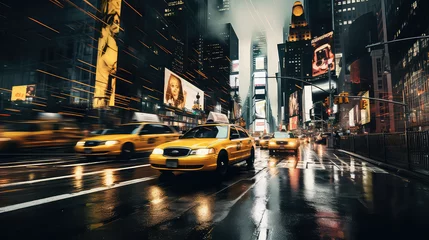 Cercles muraux TAXI de new york A photo of close short view City road with car speed 