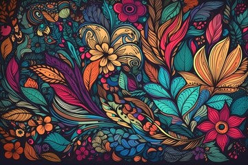 colorful abstract doodle floral background. Generative AI