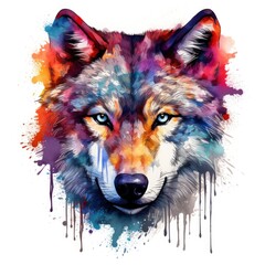 Graphic colorful wolf head is shown.Generative AI