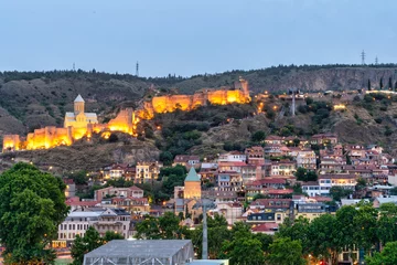 Foto auf Glas Sunset in Tbilisi, Georgia © skostep