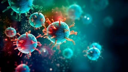 3d illustration of flu virus in abstract background with bokeh