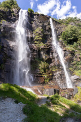 The beautiful Acquafraggia waterfall in Lombardy, Italy.