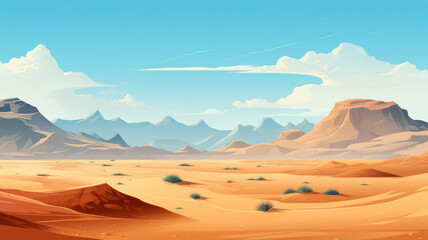 Fototapeta na wymiar Sand dunes in the desert in the sun. Hot day. Flat design