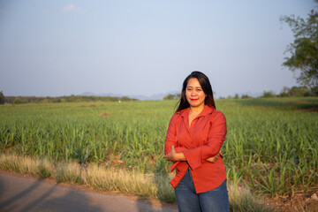 women asian standing on the countryside road