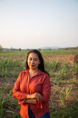 women asian standing on the countryside road