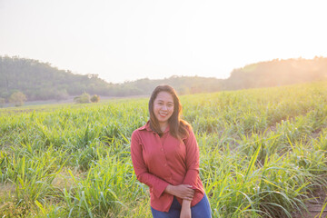 women asian standing on the countryside road