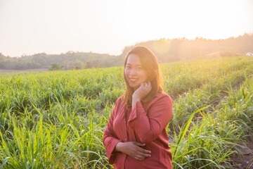 women asian standing on the countryside road