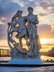 Large sculpture of the ancient future in a modern city