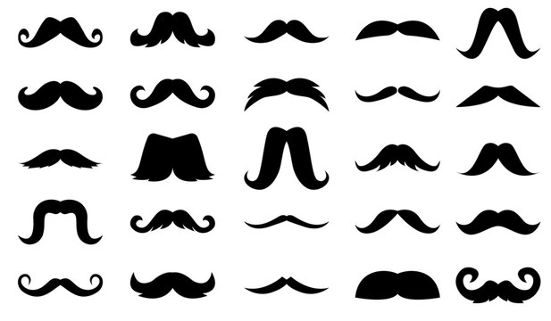 Ensemble de différentes moustaches - Illustrations vectorielles éditables - Style de vie - Hommes - Novembre - Challenge - Prévention contre lecancer de la prostate - Lutter et sensibiliser