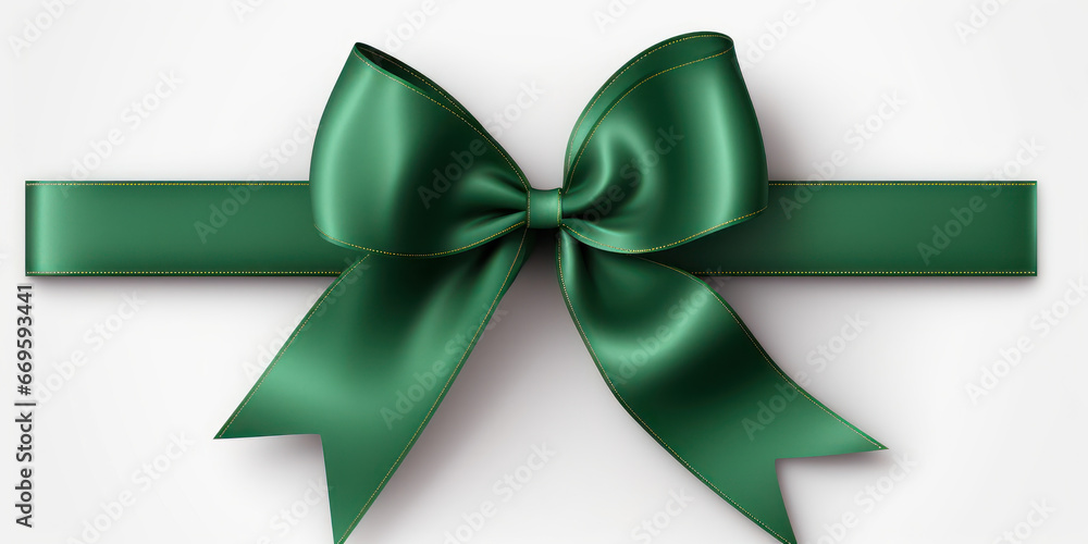 Wall mural green gift bow, on white background. generative ai.