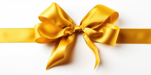 Yellow gift bow, on white background. Generative AI.