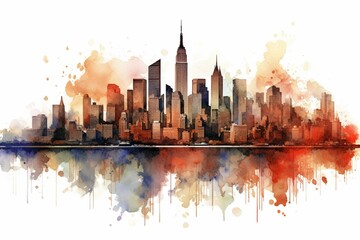 Watercolor illustration of New York skyline. Generative AI - obrazy, fototapety, plakaty