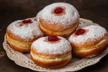 Jewish holiday hannukah symbols - donuts with jam