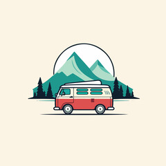 Obraz premium Minivan in cartoon, doodle style. 2d vector illustration in logo, icon style. AI Generative