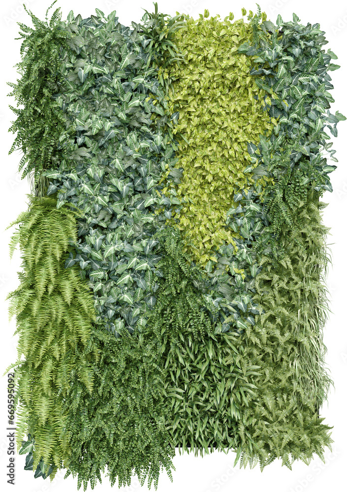 Poster realistic vertical garden. 3d rendering of isolated objects.
