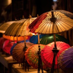 Colorful Asian Paper Umbrella Parasol. AI Generated