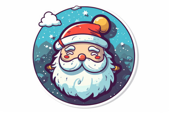 Illustration of a sticker with the image of Santa Claus. Generative AI.
