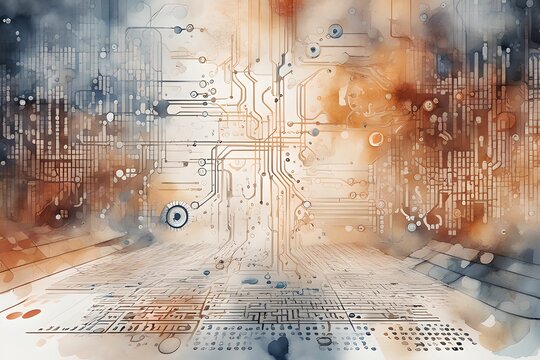 An abstract digital background with binary code and AI algorithms running in the background
