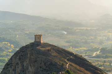 Fototapeta na wymiar Landscape, Cocentaina castle on the hill at morning
