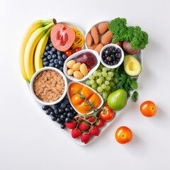 This heart-shaped platter of fresh fruits and vegetables is not only beautiful but also packed with vitamins, minerals, and antioxidants to nourish your body. AI Generative.
