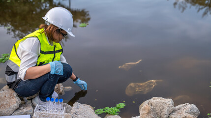 Environmental engineers inspect water quality,Bring water to the lab for testing,Check the mineral content in water and soil,Check for contaminants in water sources.