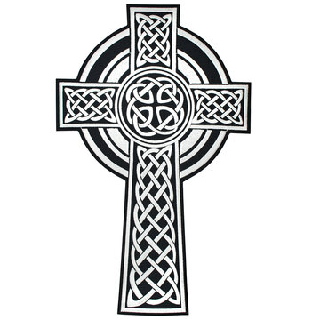 Embroidered patch with the image of celtic cross. Accessory for rockers, bikers, metalheads and punks. Occult symbolism.