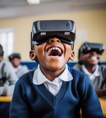 Gen Alpha Kids Using VR Glasses at School.