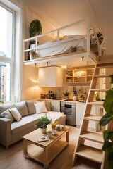 tiny apartment with space saving solutions, Interior design - obrazy, fototapety, plakaty