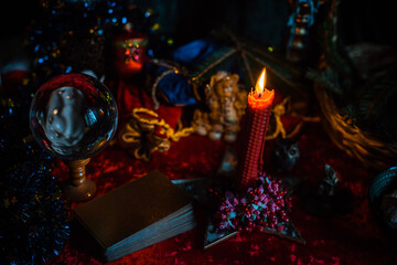 Mystical rite or fate prediction for Christmas time. Magic of winter. Details of atmosphere