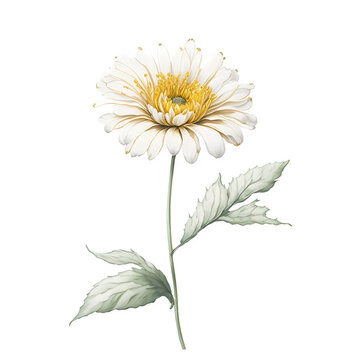 single daisy flower, simple design, watercolor painting of Gold flowers, digital illustration, on a png background