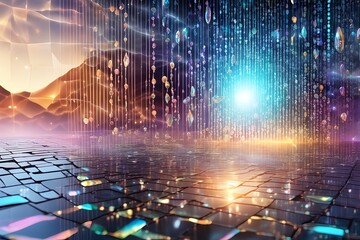 Fototapeta premium An abstract digital background with binary code and AI algorithms running in the background