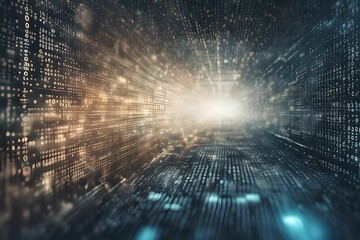 An abstract digital background with binary code and AI algorithms running in the background