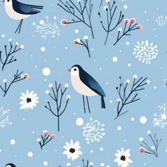 Winter background with trees and fir trees, seamless pattern