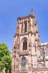 Notre Dame cathedral of Strasbourg in Elsace region along the Rhine river in France