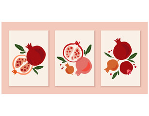 Collection of pomegranate art. Modern design for posters, flyers, prints, covers and other uses.
