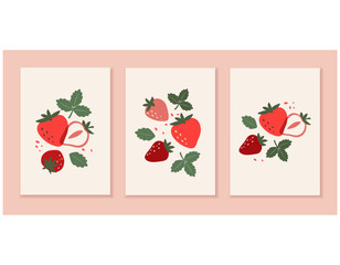 Collection of strawberry art. Modern design for posters, flyers, prints, covers and other uses.