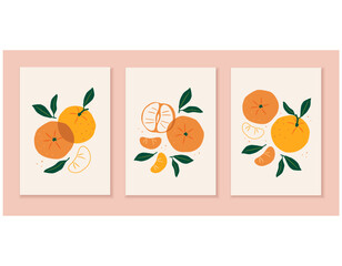 Collection of tangerine art. Modern vector design for posters, flyers, prints, covers and other uses.