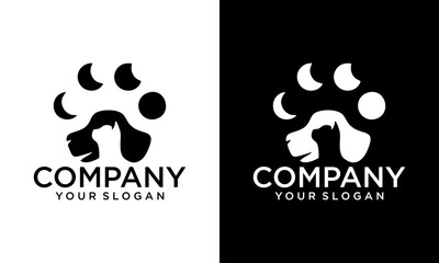 silhouette dog at the moon vintage logo vector illustration template icon graphic design. pet shop for animal lovers creative sign or symbol business concept