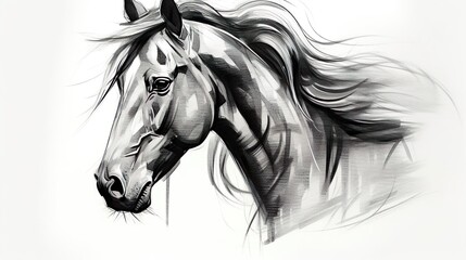sketch side portrait of a horse profile on a white background