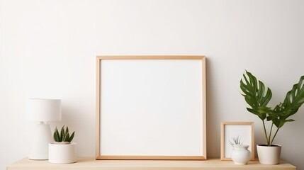 white blank wooden photo artwork frame mockup template backdrop for creative ideas background clean and clear simple minimal comfort interior daylight