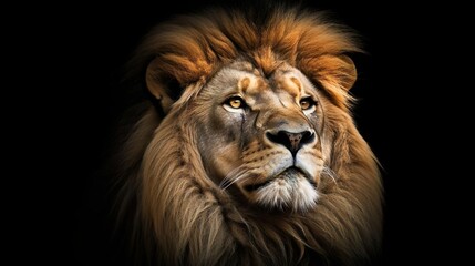 Fototapeta premium Portrait lion on the black Detail face lion